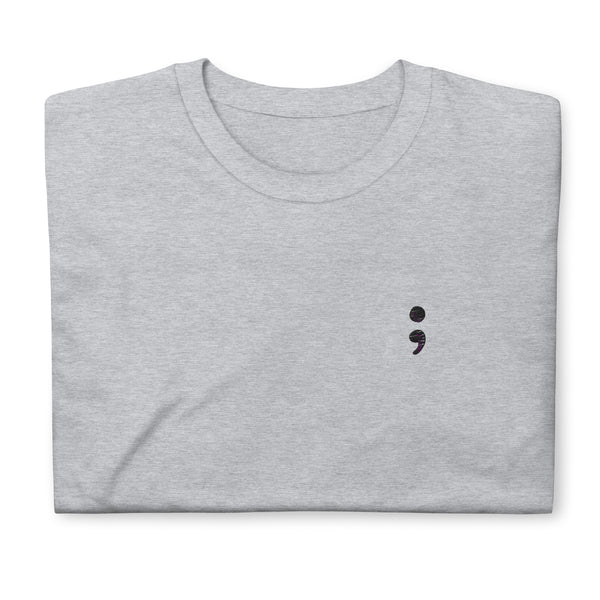 Black Embroidered Semicolon Tee