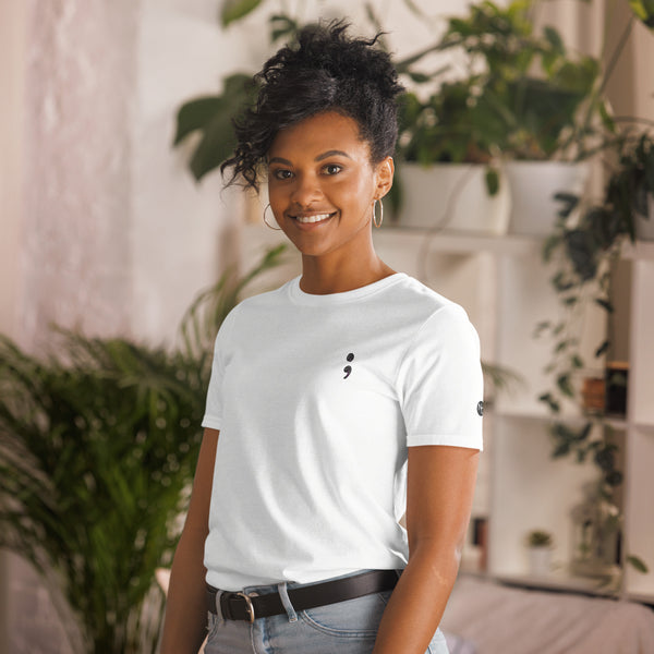 Black Embroidered Semicolon Tee