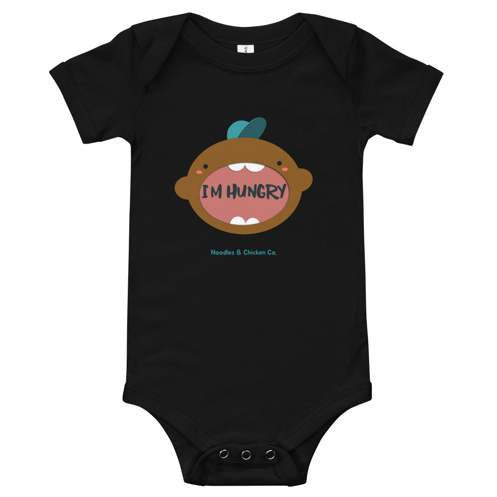 I'm Hungry!  Baby short sleeve one piece (brown baby)